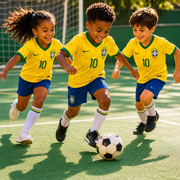 Crianças brincando juntas no pátio com bola